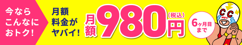 今ならこんなにおトク！月額料金がヤバイ！月額980円（税込）6ヶ月目まで